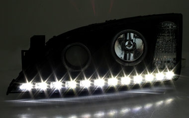 Scheinwerfer Set für Ford Mondeo MK3 LED TFL Optik Angel Eyes Schwarz