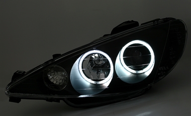 CCFL Angel Eyes Scheinwerfer Set in schwarz für Peugeot 206 ab